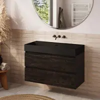 Plieger Fontana badkamermeubel 100cm kasteel bruin met Kansas wastafel mat zwart zonder kraangat