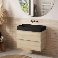 Plieger Fontana badkamermeubel 80cm beach eiken met Kansas wastafel mat zwart zonder kraangat