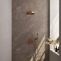 Brauer Stripe inbouw regendouche rond met 25cm hoofddouche, gebogen muurarm en staafhanddouche set 38 koper geborsteld PVD