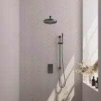 Brauer Stripe inbouw regendouche met 25cm hoofddouche, met rechte muurarm, glijstang en staafhanddouche set 19 gunmetal geborsteld PVD
