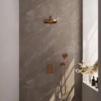 Brauer Stripe inbouw regendouche met 25cm hoofddouche, rechte muurarm en 3 standen handdouche set 16 koper geborsteld PVD