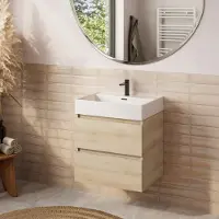Plieger Fontana badkamermeubel 60cm beach eiken met Kansas wastafel mat wit met kraangat