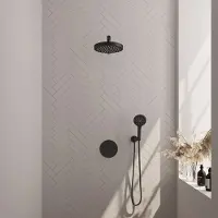 Brauer Stripe inbouw regendouche rond met 25cm hoofddouche, rechte muurarm en 3 standen handdouche set 40 zwart mat