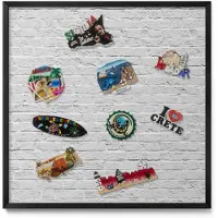Tulup Magneetbord met Zwarte Frame - Grijs Magneetbord met Patronen - 50 cm x 50 cm - Bakstenen muur lichte muur - Memobord voor Keuken - Magnetisch Wandbord - Magnetisch Bord Kindvriendelijk