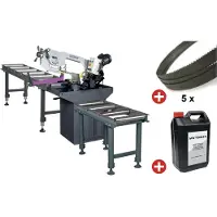 Optimum Metaalbandzaag 0-60° zaagcapaciteit rond 225 mm 1,5 kW 230V incl. 2 rollenbanen 1M-2M 5 lintzagen 1 bus koelmelk S275NV PACK 2