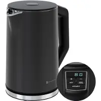 Kitchenbrothers Waterkoker - Elektrisch - 1,5L - 2200W - Instelbare Temperatuurregeling - Dubbelwandig - Waterkoker RVS - Zwart