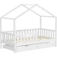 ML-Design Kinderbed Huisbed met 2 laden 80x160 cm wit gemaakt van dennenhout Houten bed met dak en lattenbodem ML design