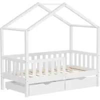 ML-Design Kinderbed Huisbed met 2 laden 70x140 cm wit gemaakt van dennenhout Houten bed met dak en lattenbodem ML design