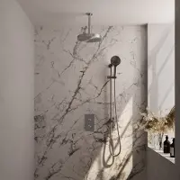 Brauer Stripe Thermostatische Inbouw Regendouche Rechthoekig - 20cm Plafondbuis - 3-standen Handdouche - Glijstang - Geborsteld RVS PVD - Messing - Kranen, Douchekranen, Douchesets, Inbouw douchesets