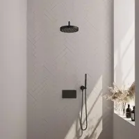 Brauer Stripe Inbouw Regendoucheset Met Drukknoppen - Gebogen Wandarm - Staafhanddouche - Wandhouder - Mat Zwart - Messing - Kranen, Douchekranen, - Kranen, Douchekranen, Douchesets, Inbouw douchesets