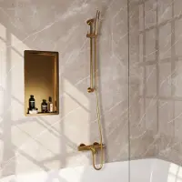 Brauer stripe opbouw baddouche thermostaatkraan set 01 met glijstang en staaf handdouche en doucheslang goud geborsteld pvd