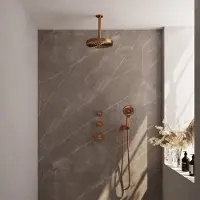 Brauer Stripe inbouw regendouche met 25cm hoofddouche, plafondarm en 3 standen handdouche set 6 koper geborsteld PVD