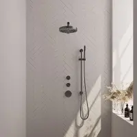 Brauer Stripe inbouw regendouche met 25cm hoofddouche, rechte muurarm, staafhanddouche en glijstang set 7 gunmetal geborsteld PVD