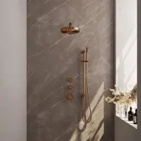 Brauer Stripe inbouw regendouche met 25cm hoofddouche, rechte muurarm, staafhanddouche en glijstang set 7 koper geborsteld PVD