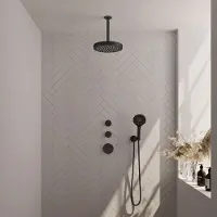 Brauer Stripe inbouw regendouche met 25cm hoofddouche, plafondarm en staafhanddouche set 3 zwart mat