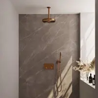 Brauer Stripe inbouw regendouche met 25cm hoofddouche, plafondarm en staafhanddouche set 27 koper geborsteld PVD