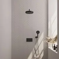 Brauer Stripe inbouw regendouche met 25cm hoofddouche, gebogen muurarm en 3 standen handdouche set 29 zwart mat
