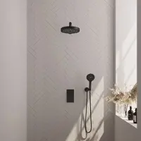Brauer Stripe Thermostatische Inbouw Regendouche Rechthoekig - Rechte Wandarm - 3-standen Handdouche - Wandhouder - Mat Zwart - Messing - Kranen, - Kranen, Douchekranen, Douchesets, Inbouw douchesets