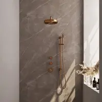 Brauer Stripe inbouw regendouche met 25cm hoofddouche, gebogen muurarm, staafhanddouche en glijstang set 8 koper geborsteld PVD