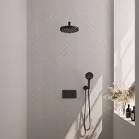 Brauer Stripe inbouw regendouche met 25cm hoofddouche, rechte muurarm en 3 standen handdouche set 28 zwart mat