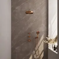 Brauer Stripe inbouw regendouche met 25cm hoofddouche, gebogen muurarm en 3 standen handdouche set 5 koper geborsteld PVD