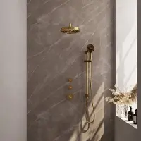 Brauer Stripe inbouw regendouche met 25cm hoofddouche, gebogen muurarm en 3 standen handdouche en glijstang set 11 messing geborsteld PVD