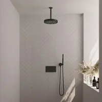 Brauer Stripe inbouw regendouche met 25cm hoofddouche, plafondarm en staafhanddouche set 27 zwart mat