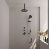 Brauer Stripe inbouw regendouche met 25cm hoofddouche, plafondarm en 3 standen handdouche en glijstang set 12 gunmetal geborsteld PVD