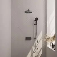 Brauer Stripe inbouw regendouche met 25cm hoofddouche, gebogen muurarm, 3 standen handdouche en glijstang set 35 gunmetal geborsteld PVD