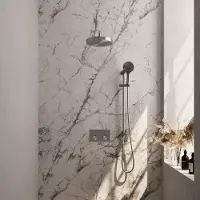 Brauer Stripe inbouw regendouche met 25cm hoofddouche, gebogen muurarm, 3 standen handdouche en glijstang set 35 RVS geborsteld PVD