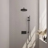 Brauer Stripe inbouw regendouche met 25cm hoofddouche, gebogen muurarm, staafhanddouche en glijstang set 32 zwart mat