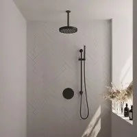 Brauer Stripe Inbouw Regendoucheset Rond - 20cm Plafondbuis - Staafhanddouche - Glijstang - Mat Zwart - Messing - Kranen, Douchekranen, Douchesets, - Kranen, Douchekranen, Douchesets, Inbouw