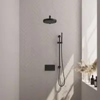 Brauer Stripe Inbouw Regendoucheset Met Drukknoppen - Rechte Wandarm - Staafhanddouche - Glijstang - Mat Zwart - Messing - Kranen, Douchekranen, - Kranen, Douchekranen, Douchesets, Inbouw douchesets
