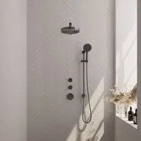 Brauer stripe thermostatische inbouw regendouche set 10 met 25 cm douchekop en rechte muurarm en 3-standen handdouche en doucheslang en geintegreerde