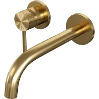 Brauer Stripe inbouw wastafelmengkraan met gebogen uitloop en rozetten model A2 goud geborsteld PVD
