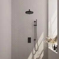 Brauer Stripe Thermostatische Inbouw Regendouche Rechthoekig - Rechte Wandarm - Staafhanddouche - Glijstang - Mat Zwart - Messing - Kranen, - Kranen, Douchekranen, Douchesets, Inbouw douchesets