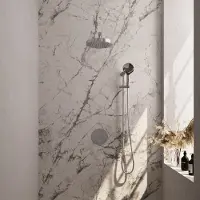 Brauer stripe thermostatische inbouw regendouche 3-weg rond set 46 met 25 cm douchekop en rechte muurarm en 3-standen handdouche en doucheslang en