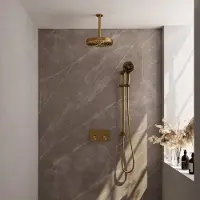 Brauer Stripe inbouw regendouche met 25cm hoofddouche, plafondarm, 3 standen handdouche en glijstang set 36 messing geborsteld PVD