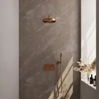 Brauer Stripe inbouw regendouche met 25cm hoofddouche, gebogen muurarm en staafhanddouche set 26 koper geborsteld PVD