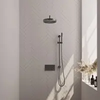 Brauer Stripe inbouw regendouche met 25cm hoofddouche, gebogen muurarm, staafhanddouche en glijstang set 32 gunmetal geborsteld PVD