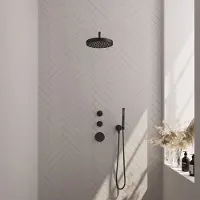 Brauer Stripe inbouw regendouche met 25cm hoofddouche, gebogen muurarm en staafhanddouche set 2 zwart mat