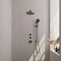 Brauer Stripe inbouw regendouche met 25cm hoofddouche, gebogen muurarm en 3 standen handdouche en glijstang set 11 gunmetal geborsteld PVD