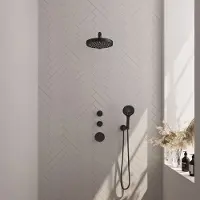 Brauer Stripe inbouw regendouche met 25cm hoofddouche, rechte muurarm en 3 standen handdouche set 4 zwart mat