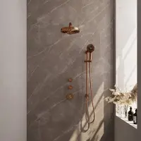 Brauer Stripe inbouw regendouche met 25cm hoofddouche, rechte muurarm en 3 standen handdouche en glijstang set 10 koper geborsteld PVD