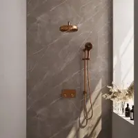 Brauer Stripe inbouw regendouche met 25cm hoofddouche, gebogen muurarm, 3 standen handdouche en glijstang set 35 koper geborsteld PVD