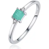 Elenza AMS Elenza Sterling .925 Zilveren Ring met Rechthoekige Groene Steen en Zirkonia-17mm