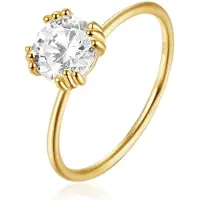 Elenza AMS Elenza Thin .925 Zilveren Ring met Grote Zirconia en Gouden Plating – 1mm-16mm