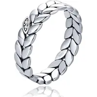 Elenza AMS Elenza Sterling Zilveren Bladpatroon Ring met Zirkonia Accent-15mm