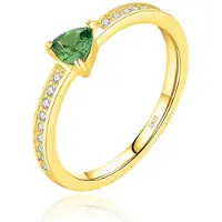 Elenza AMS Elenza Zilveren Ring met Groene Driehoekige Steen en Zirkonia, Verguld met 18k Gouden Plating-16mm