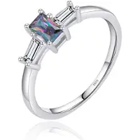 Elenza AMS Elenza Sterling .925 Zilveren Ring met Vierkante Regenboogsteen en Zirkonia-18mm